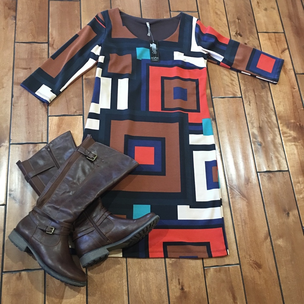 Geometric Patterned Midi Dress - Multicolor